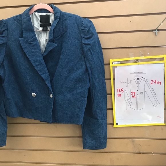 500 Maison Cinqcent Blue Denim Puff Sleeve Blazer Crop XL Jacket - Picture 8 of 16